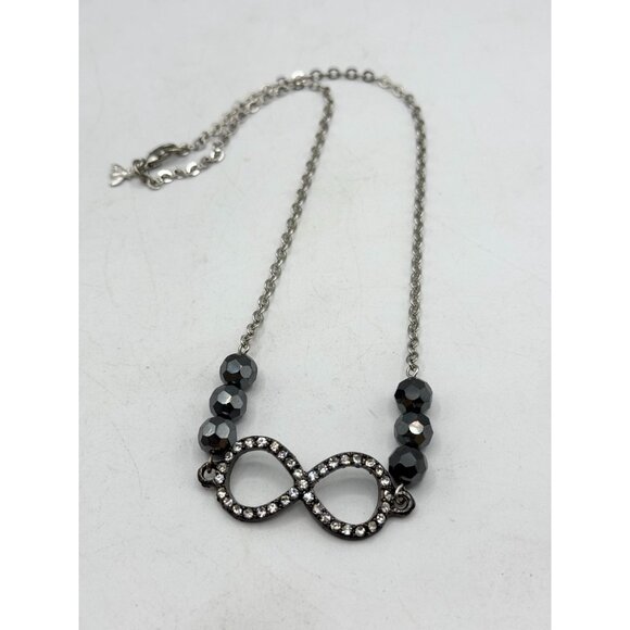 Vintage rhinestone infinity sign hematite semi precious bead necklace - Picture 2 of 5